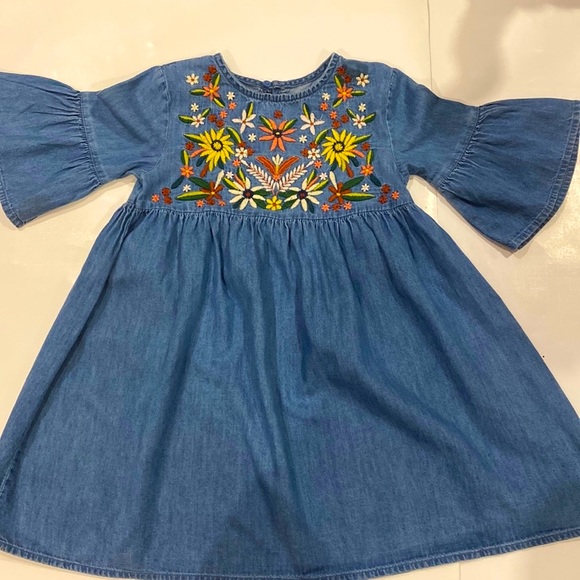 Zara Other - 💥HP💥ZARA DENIUM EMBROIDERED KIDS DRESS WITH 3/4 BELL SLEEVES